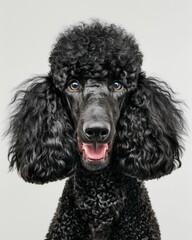 Black standard poodle with blue eyes isolated on white background elegant portrait of a stunning canine beauty