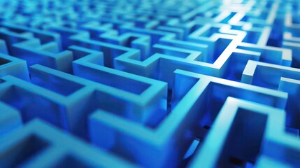 Abstract blue infinite 3d maze background, business concepts, bright color banner. Generative AI