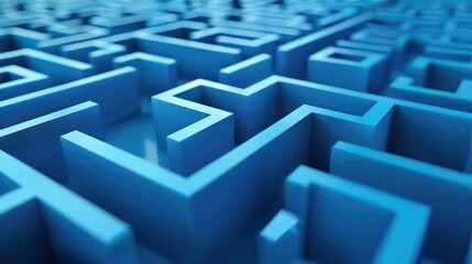 Abstract blue infinite 3d maze background, business concepts, bright color banner. Generative AI