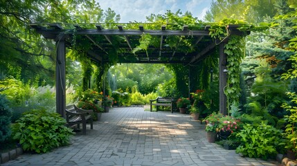 Obraz premium Pergolas decorated with climbing plants and cozy image