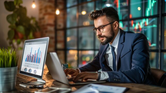 Businessman Discussing Investment Strategies in Video Call with Experts