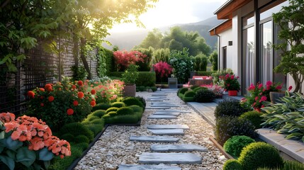 Cottage yard decorated with decorative stones image
