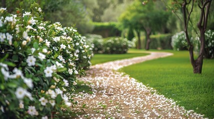 Obraz premium A yard with jasmine bushes decorated