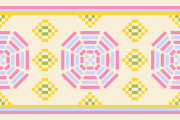 Fototapeta premium Abstract ethnic seamless pattern in tribal.Ikat textile texture in native American,Mexican,African, mediterranean style.Aztec geometric fabric folk art background.Colorful boho design for print decor.