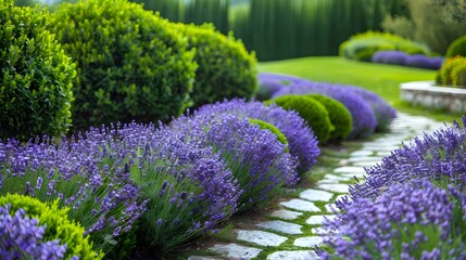 Obraz premium Hedges of lavender bushes create purple accents