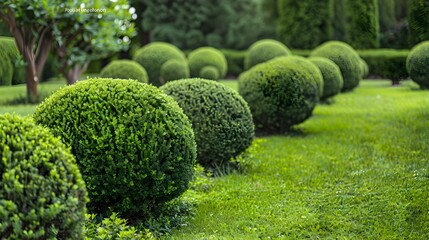 Hedges made of dense boxwood bushes shaped