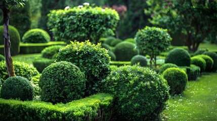 Hedges made of dense boxwood bushes shaped img