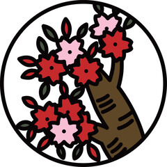 カラー円形ミニ花札　弥生　桜　3月　桜のカス