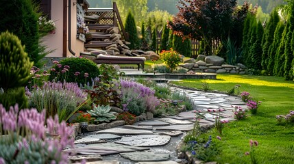 Naklejka premium Landscape with neatly laid stones picture