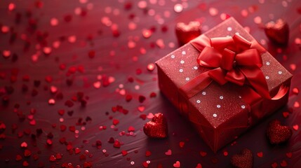 Love in a Box: Vibrant Red Gift Box with Ribbon and Hearts for Valentine's Day, Perfect for Web Banner
