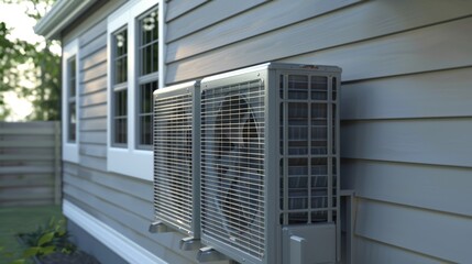 A closeup of the solar panels attached to the side of a house powering the central cooling unit.