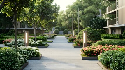 Obraz premium An urban-style landscape area with concrete paths