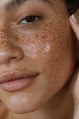 Fototapeta premium Detailed Close-Up of a Young Woman in Her 20s with Glowing, Healthy Skin, Without Makeup