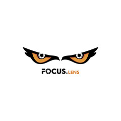 Focus lens, Eagle camera, focus camera, eagle eye and abstract logo. Photography company identity. Photographer's portfolio. Sharp eagle eye and camera logo