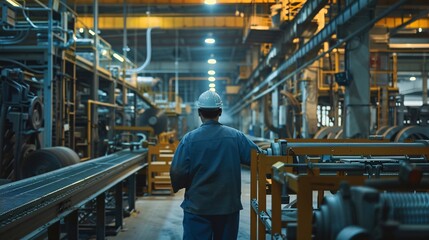 Worker in a rubber manufacturing plant operating machinery