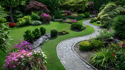 Obraz premium Landscape design with winding paths made