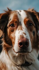 aesthetic image of a red merle patterns dog closeup fo background