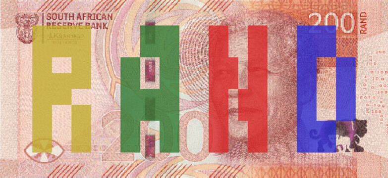 Vector obverse high polygonal pixel mosaic banknote of South Africa. Front side. Denominations of bill 200 rand. Game money of flyer.