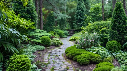Forest vegetation with lush green shrubs image