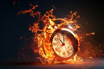 alarm clock with fire effect in realistic 3d by generative ai