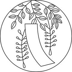 Naklejka premium 線画円形花札 卯月 藤 赤短 4月 藤に赤短