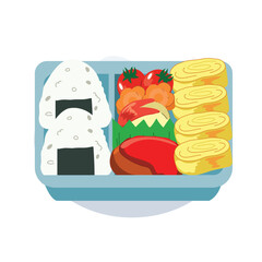 Cute kawaii Cartoon Style of Japanese Cuisine Bento Box