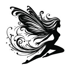 Black silhouette of Beautiful Flying Fairy vector