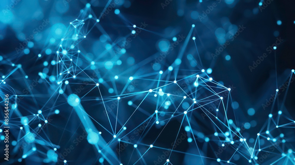 Poster abstract network connections with blue-toned dots and lines. generative ai