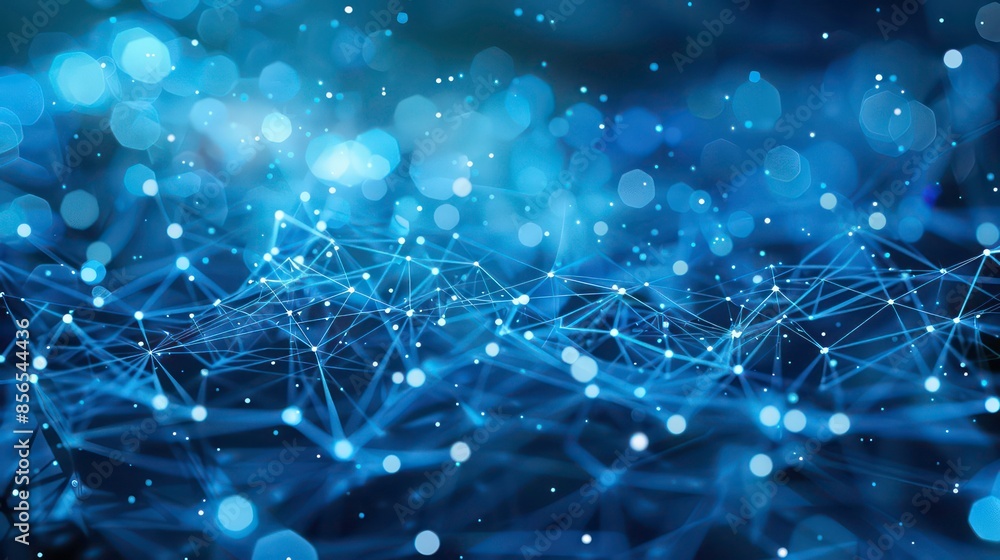 Poster abstract network connections with blue-toned dots and lines. generative ai