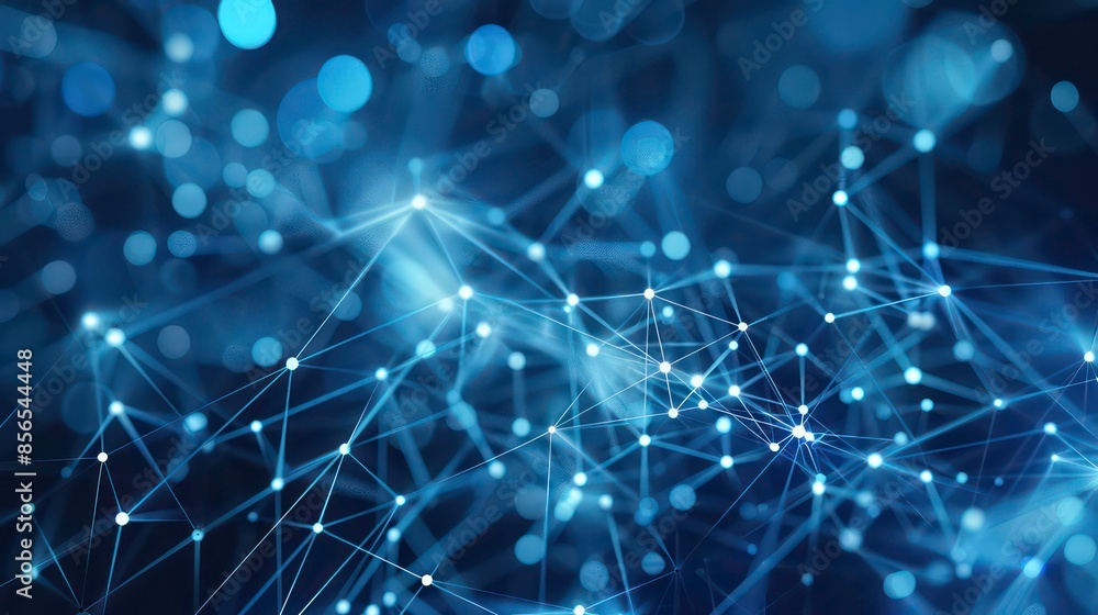 Poster abstract network connections with blue-toned dots and lines. generative ai