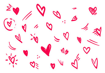 Doodle hearts on set. hand drawn style. love symbol. vector illustration