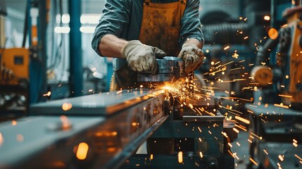 Industrial engineer using a shearing machine on metal parts