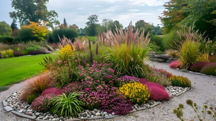 Obraz premium Landscape style with round flower beds picture