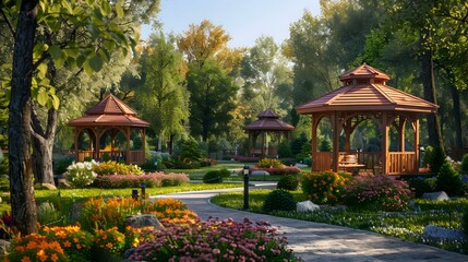 Landscape style with cozy gazebos surrounded image