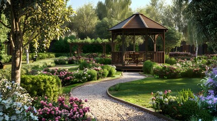 Landscape style with cozy gazebos surrounded