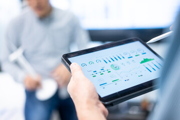 business meeting on financial report in new energy company