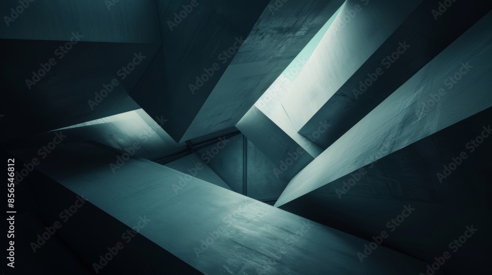 Poster dark moody shades intersect with bright and bold quadrilaterals creating a stark contrast in this ab