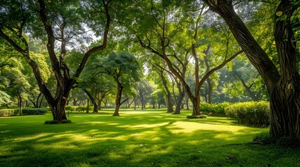A tree garden with tall oaks image