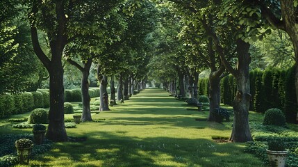 Obraz premium A garden of trees with tall linden img