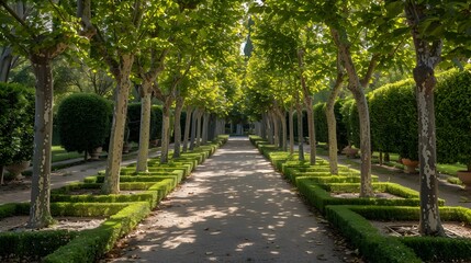 Obraz premium A tree garden with rows of plane