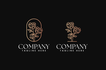 minimalist beauty rose flower and leaf branch line art logo design for fashion boutique florist