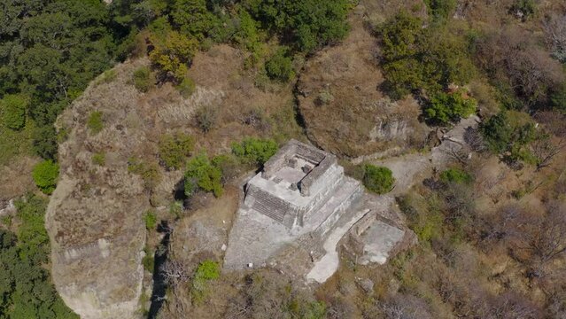 Aerial view of the pyramid and hill of Tepozteco in Tepoztlan, Morelos
