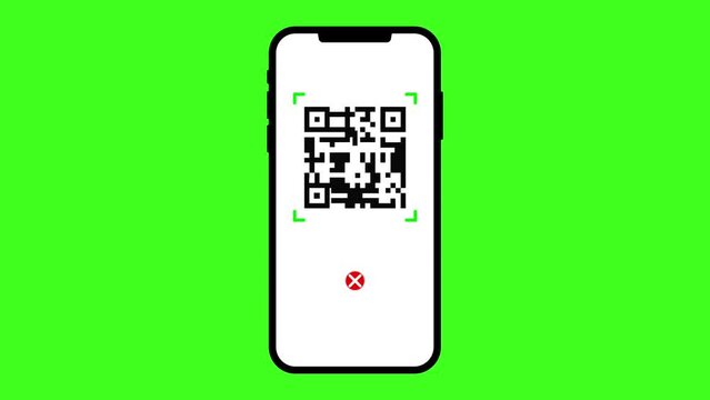 Phone with simple example QR code scan with a tick animation. Motion graphics video green screen