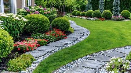 Obraz premium A trimmed lawn with mosaic stones picture