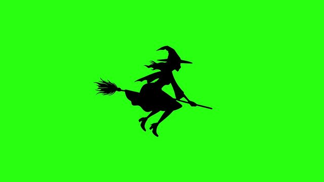 Witch flying on broomstick animation green screen loop