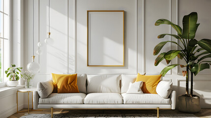 Wall Art in living room, Wall art mockup, Art wall in modern living room, dressable art wall mockup