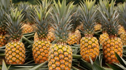 pineapple plantation with many pineapples 