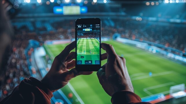 Watching the Game on Smartphone at Stadium - Live Soccer Match