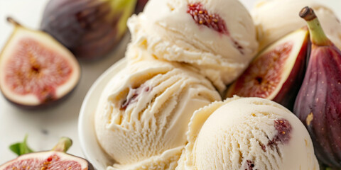 Artistic vanilla and fig gelato, an image of artistic vanilla and fig gelato, its creamy texture and chunks of fig against a white backdrop