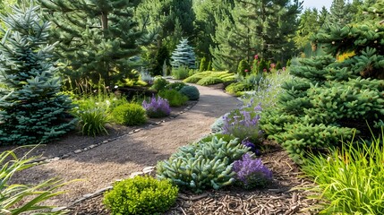 Coniferous plants with groups of dwarf cedars image